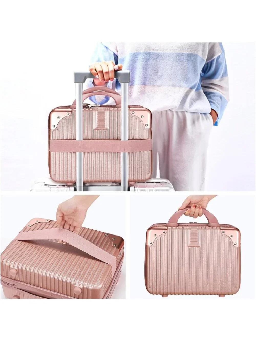 14-Inch Portable Makeup Travel Case - Hard Shell Cosmetic Suitcase for Women